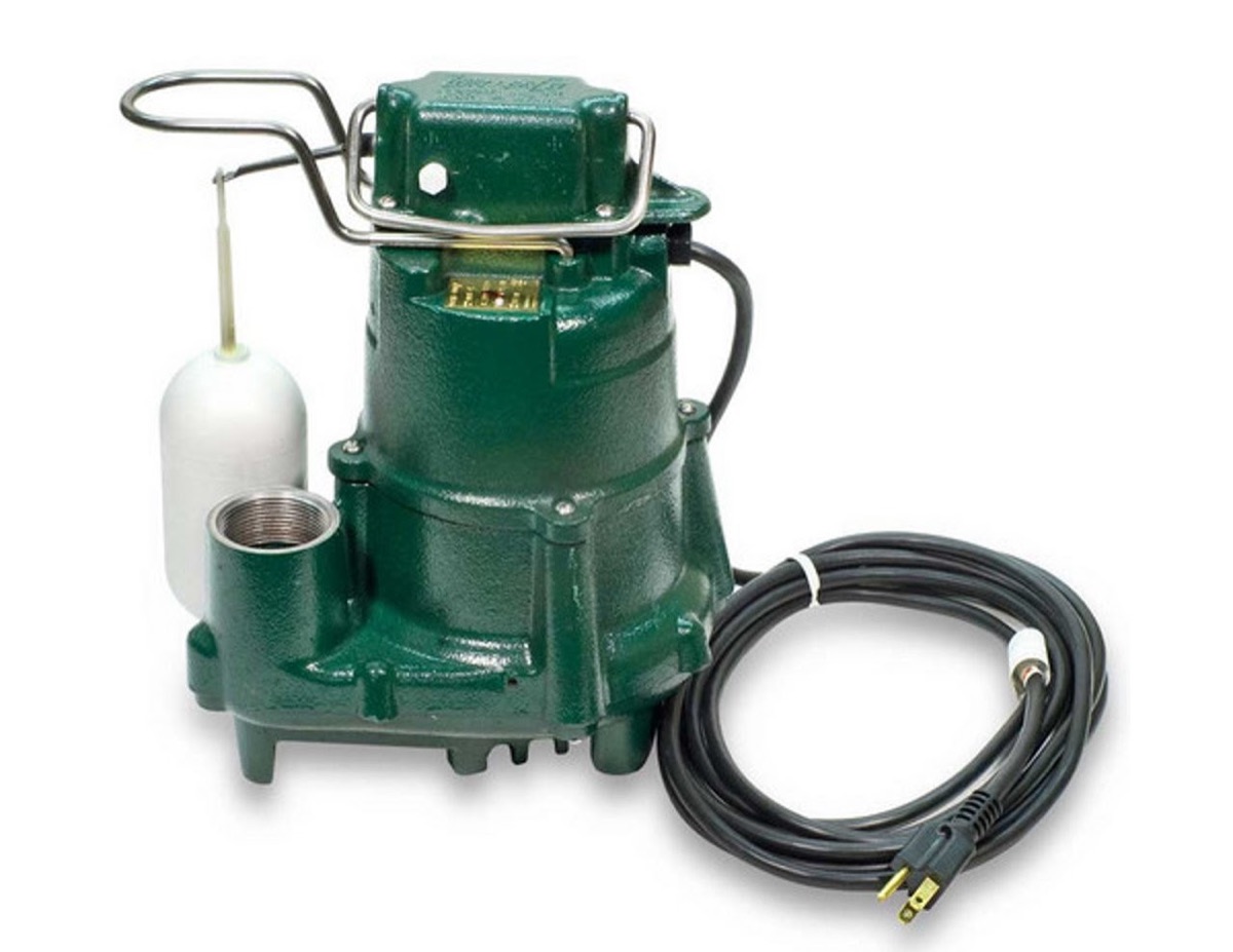 Green sump pump ready for installation